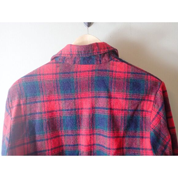 K-Mart Flannel Shirt Small Wool Blend 80s 70s Plaid Vintage Red Green - Picture 8 of 11